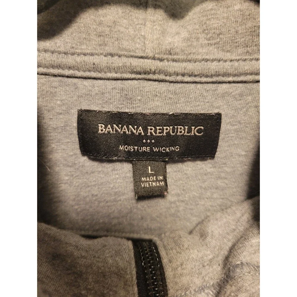 Banana Republic Lg Athletic Moisture Wicking Pullover Hoodie Gray 1/4 Zip Preppy
